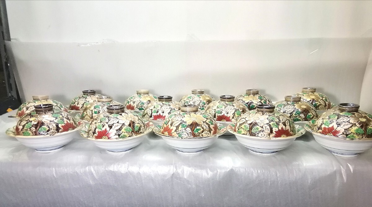 蓋付き茶碗 まとめて15客+木箱セット 蓋付き丼/多様丼/蓋付き碗揃/丼鉢 花絵/色絵 和食器/ 料亭食器/日本料理/ 割烹/旅館/厨房食器 (TW)拍卖