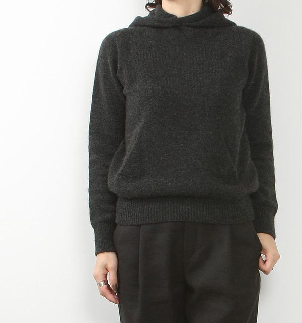 定価46,200円 evam eva vie cashmere seamless parka V002K040 カシミヤ シームレス パーカー charcoal拍卖