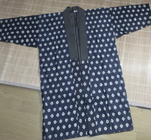 《刺し子半纏》★【身頃総刺し子】★藍絣★ 縞裏★身丈95cm★久留米絣★訳あり★襟、肩に傷あり★未使用新品★RGMー18拍卖