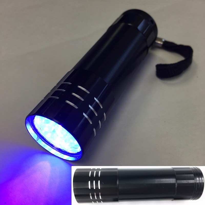 【訳あり】 9LED ハンディ ブラックライト 【黒】【J6】 UVライト ジェルネイルライト 紫外線ライト 懐中電灯 判定 鑑定 BLACKLIGHT 防水 拍卖