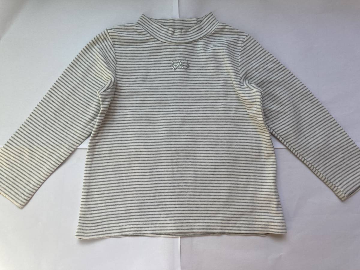 motherways マザウェイズ 110cm 長袖 ハイネック 白 グレー ストライプ 4歳 5歳 女の子 幼児 冬服 子供服 中古拍卖