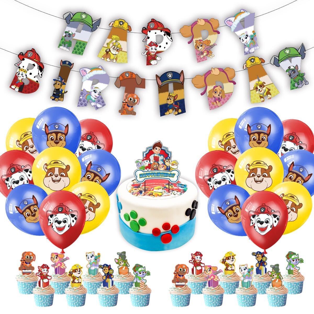 パウパトロール お誕生日セット ガーランド&ケーキトッパー &バルーン 大人気拍卖