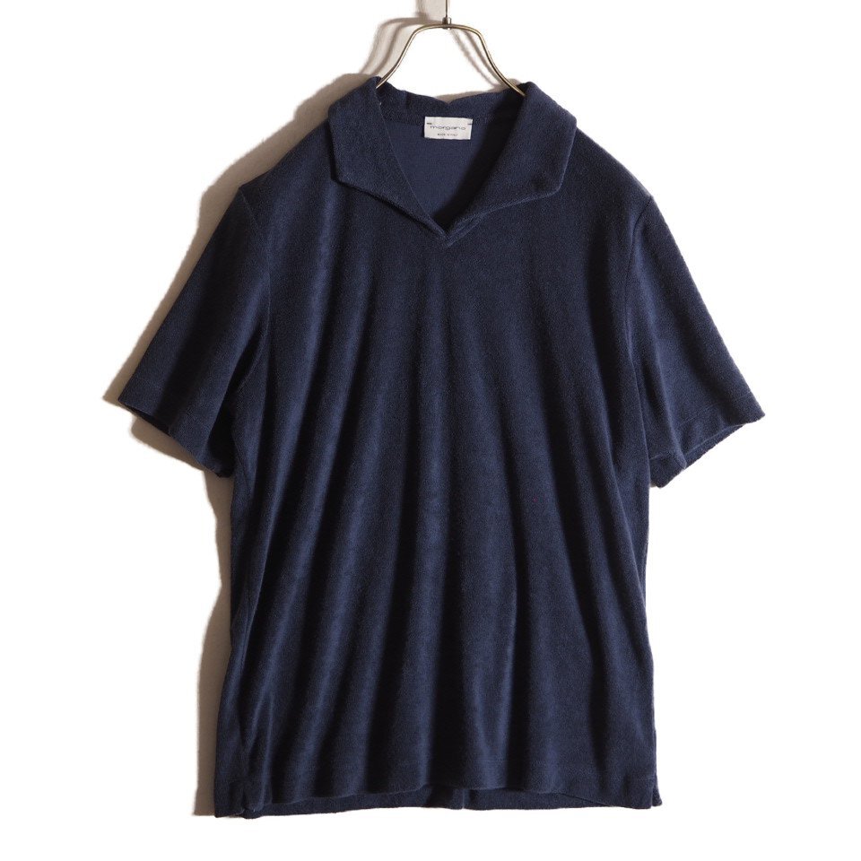 P1783f5 ■morgano モルガノ / モルガーノ■ コットン パイル 半袖 プルオーバーシャツ ネイビー 48 / 紺 ポロシャツ メンズ 春夏拍卖