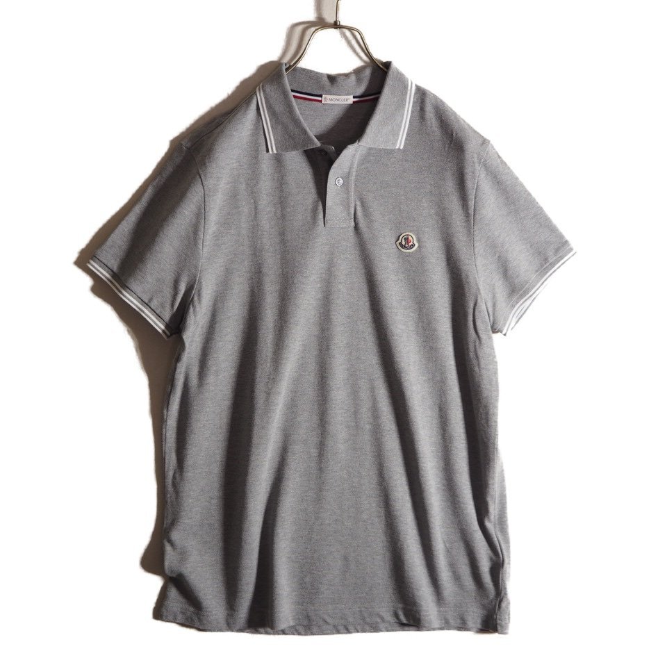 P6159f5 ■MONCLER モンクレール■ 84556 MAGLIA POLO MANICA コットン 鹿の子 半袖 ポロシャツ グレー L / メンズ 春夏拍卖