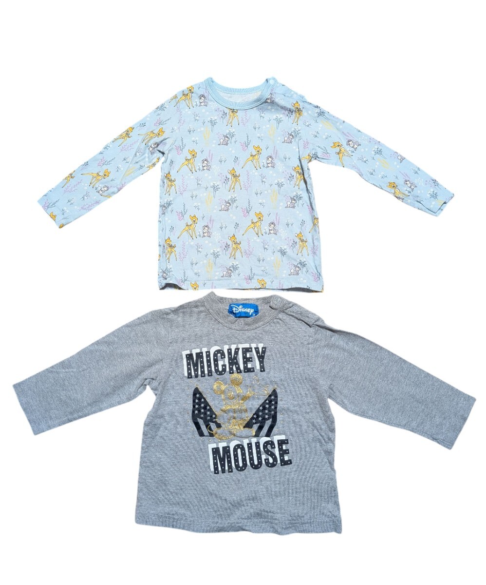 ディズニー ミッキー バンビ 薄手長袖Tシャツ 2点セット Disney 95 秋トップス拍卖