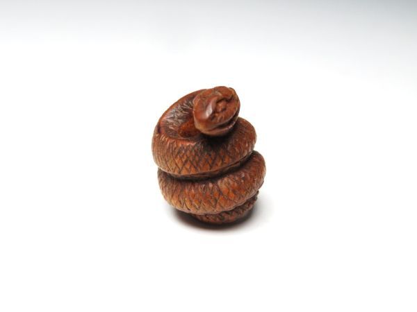 【11537】明治期 堤物 木製 蛇 緒締(初品・買取品)拍卖