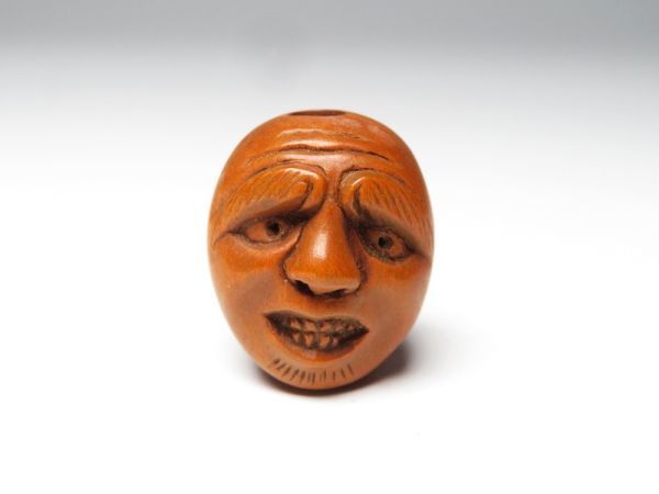 【11542】明治期 堤物 木製 面 人物 緒締(初品・買取品)拍卖