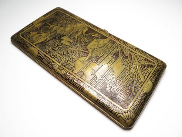 【11577】明治期 鉄地 花鳥 風景図 シガレットケース(初品・買取品)拍卖