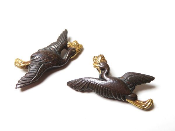 【11666】刀装具 江戸~明治 赤銅 鶴 目貫(初品・買取品)拍卖