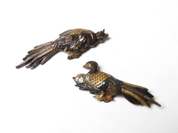 【11668】刀装具 江戸~明治 赤銅 山雉 目貫(初品・買取品)拍卖