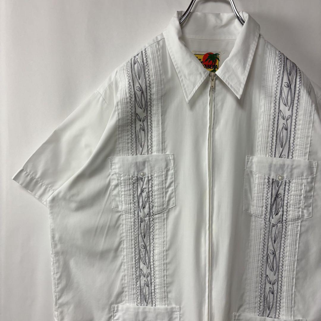グアジャベラ キューバシャツ オープンカラーシャツ Lサイズ 刺繍 ホワイト拍卖