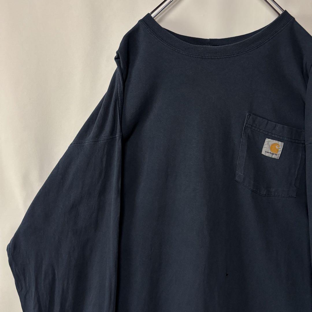 カーハート ワンポイントロゴ ロングTシャツ XLサイズ ネイビー 古着 ロンT拍卖