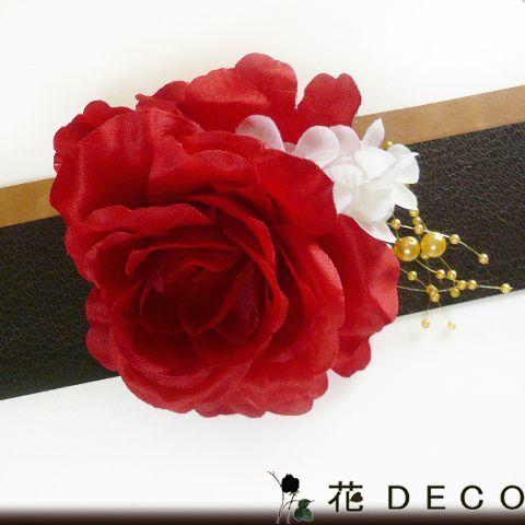 髪飾り 入園入学卒業式 コサージュ バラと小花ビーズ付 赤 七五三 祭り 花 結婚式 成人式 郵便無料拍卖