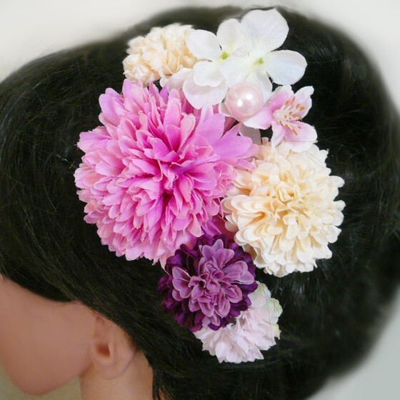 髪飾り 花 菊roと桜他 ピンク 紫 成人式 振袖 結婚式 卒業式 袴 浴衣 着物 フラワー 和装 振袖 袴 マム(1)(2)拍卖