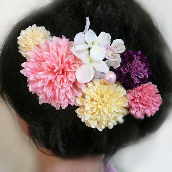 髪飾り 花 菊spと桜他 ピンク 紫 成人式 振袖 結婚式 卒業式 袴 浴衣 着物 フラワー 和装 振袖 袴 マム(1)(2)拍卖