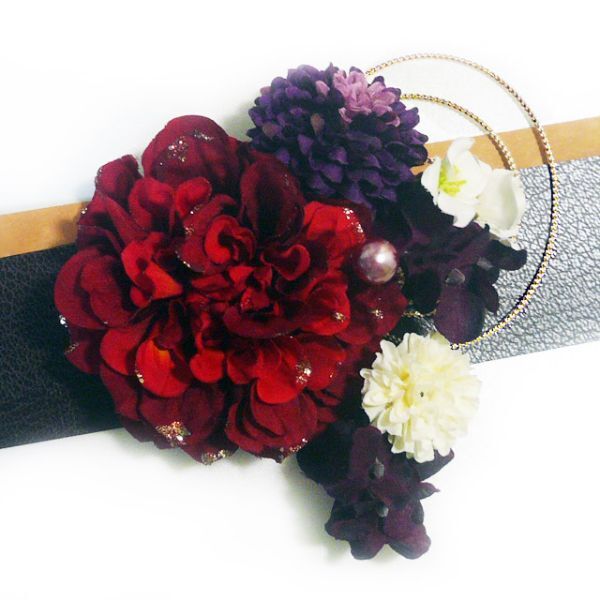 髪飾り 成人式 卒業式 結婚式 花 ラメダリアrと菊ブロッサム 赤 振袖 袴 浴衣 和装 着物拍卖