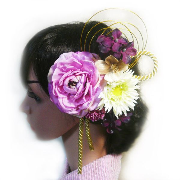 髪飾り 成人式 卒業式 花 金鳳花roとガーベラ ピンク 結婚式 振袖 袴 着物 かんざし拍卖