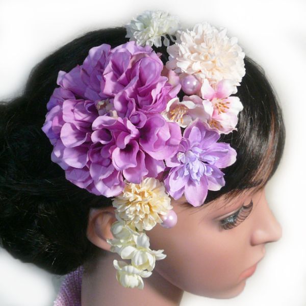 髪飾り 成人式 卒業式 花 ダリアroと菊桜 ピンク 結婚式 振袖 袴 浴衣 マム(1)(2)拍卖