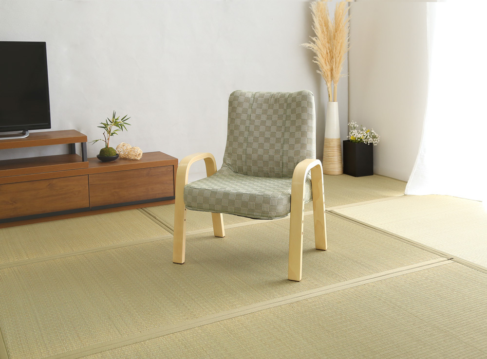 座椅子 1人掛け椅子 あぐら座椅子 肘付き 布張り 若草色 腰掛高座椅子 小柄な方にもぴったり 棗拍卖