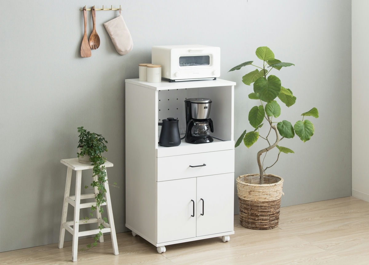 レンジ台 ホワイト 幅54 キッチンワゴン キャスター付き 組立品拍卖