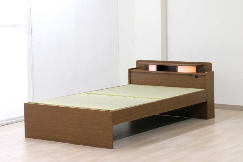 新品アウトレット激安特価 数量限定 早い者勝ち 畳ベッド シングル い草 棚付き コンセント付き拍卖