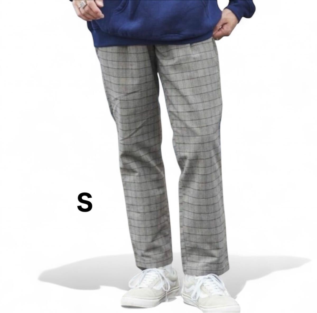 coen コーエン フラノ起毛あったかタックイージーパンツ 格子柄 メンズS拍卖