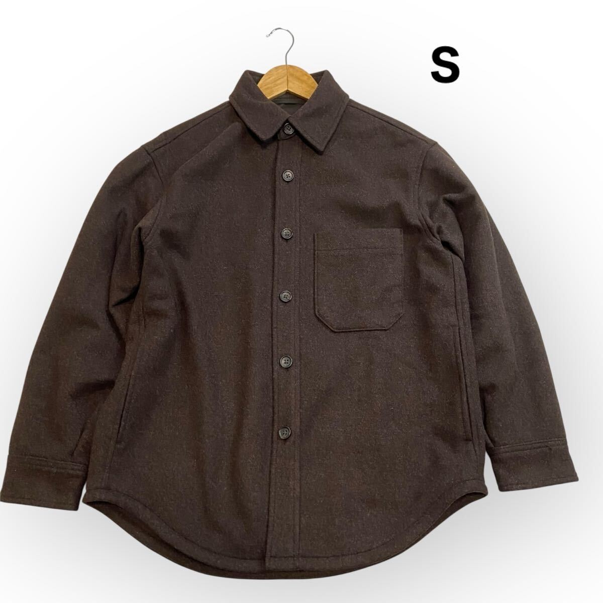 UNIQLO ユニクロ オーバーシャツジャケット 起毛 ダークブラウン レディース メンズSストレッチ 長袖 上着 アウター拍卖