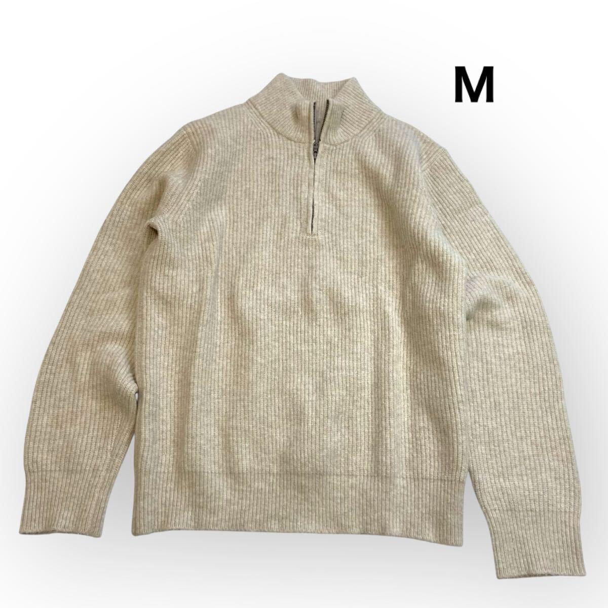 UNIQLO ユニクロ スフレヤーンハーフジップセーター ニット トップス 長袖 冬用 アイボリー レディースメンズM拍卖