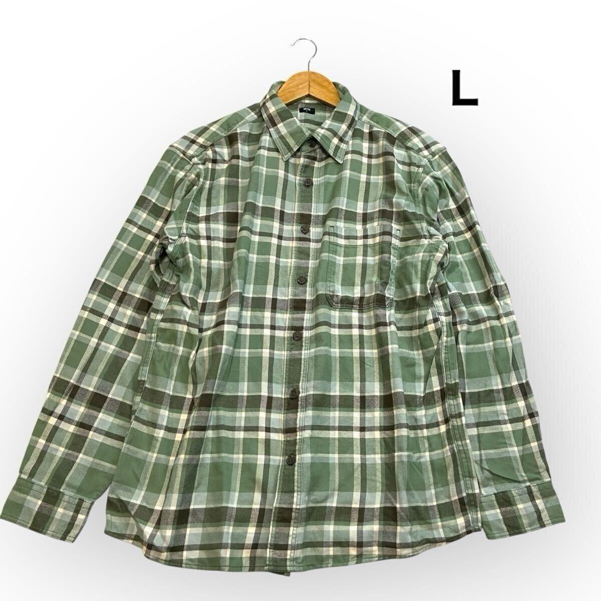 UNIQLO ユニクロ フランネルチェックシャツ 長袖シャツ グリーン レディースメンズL 綿100%拍卖