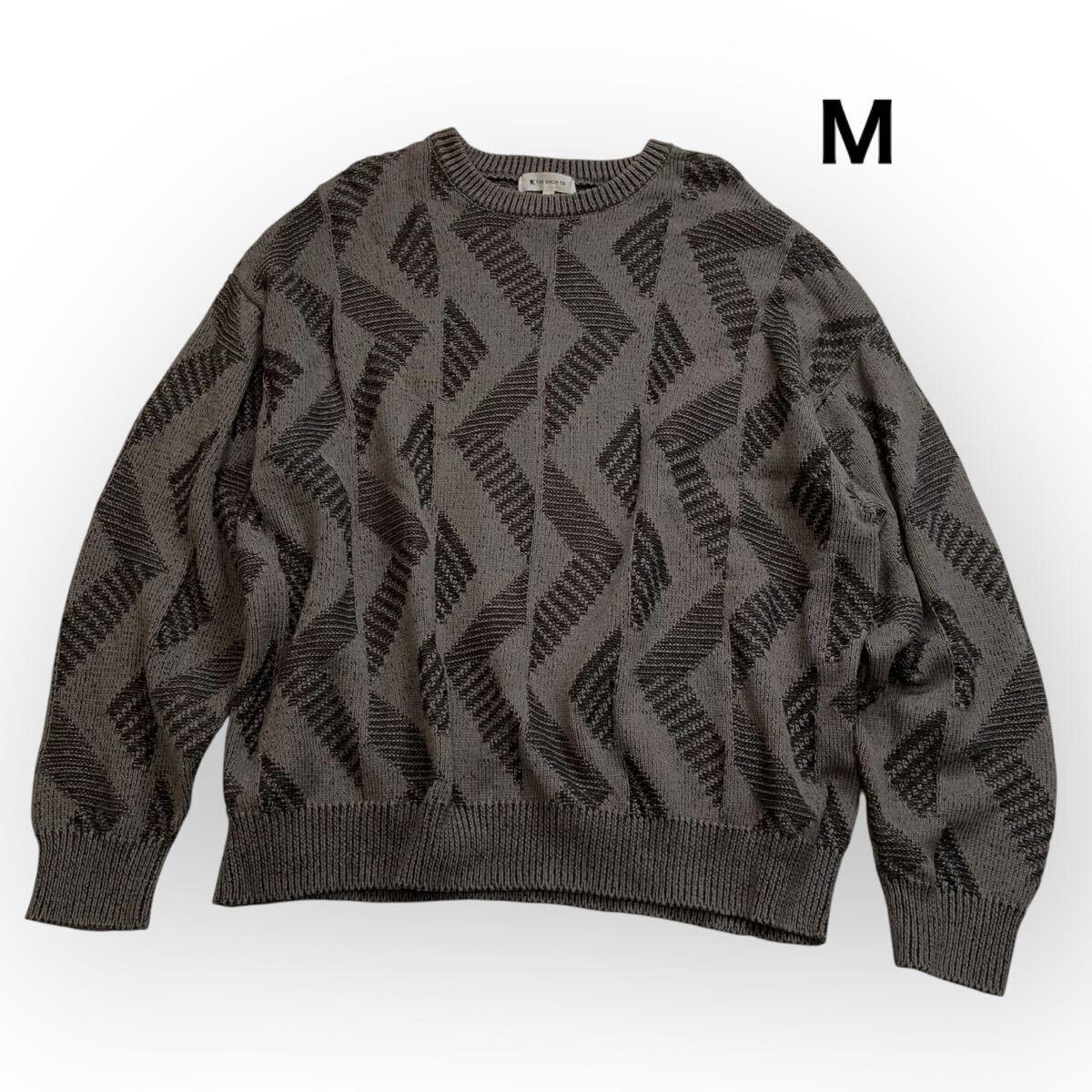 THE SHOP TK タケオキクチ ニット セーター 長袖ニット クルーネック グレー 総柄 メンズM 秋冬拍卖
