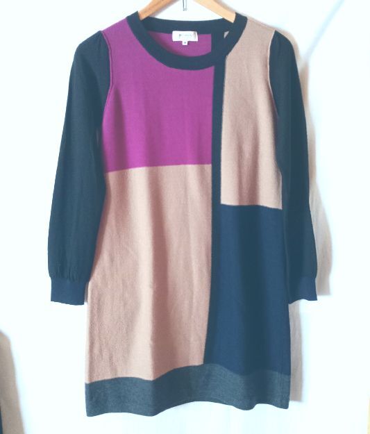 SONIA RYKIEL ソニアリキエル ウール100% ニットワンピース 幾何学模様 バイカラー サイズ38 膝丈 マルチカラー拍卖