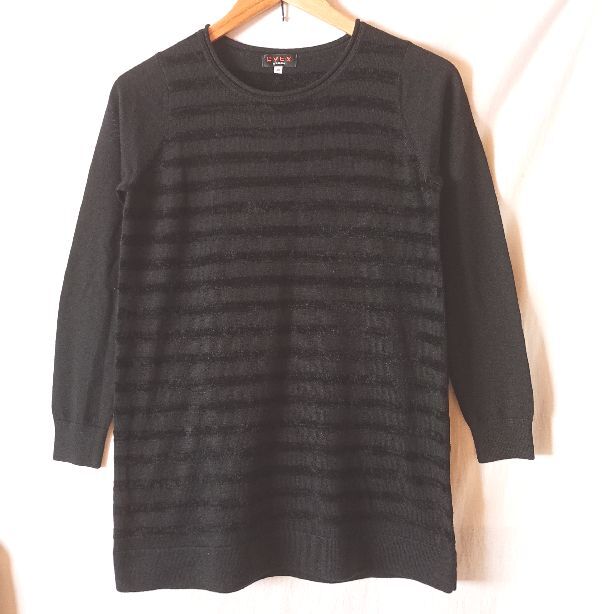 EVEX by krizia エヴェックスバイクリツィア 異素材ボーダー ウール混 ニット セーター サイズ40 黒 ブラック 拍卖