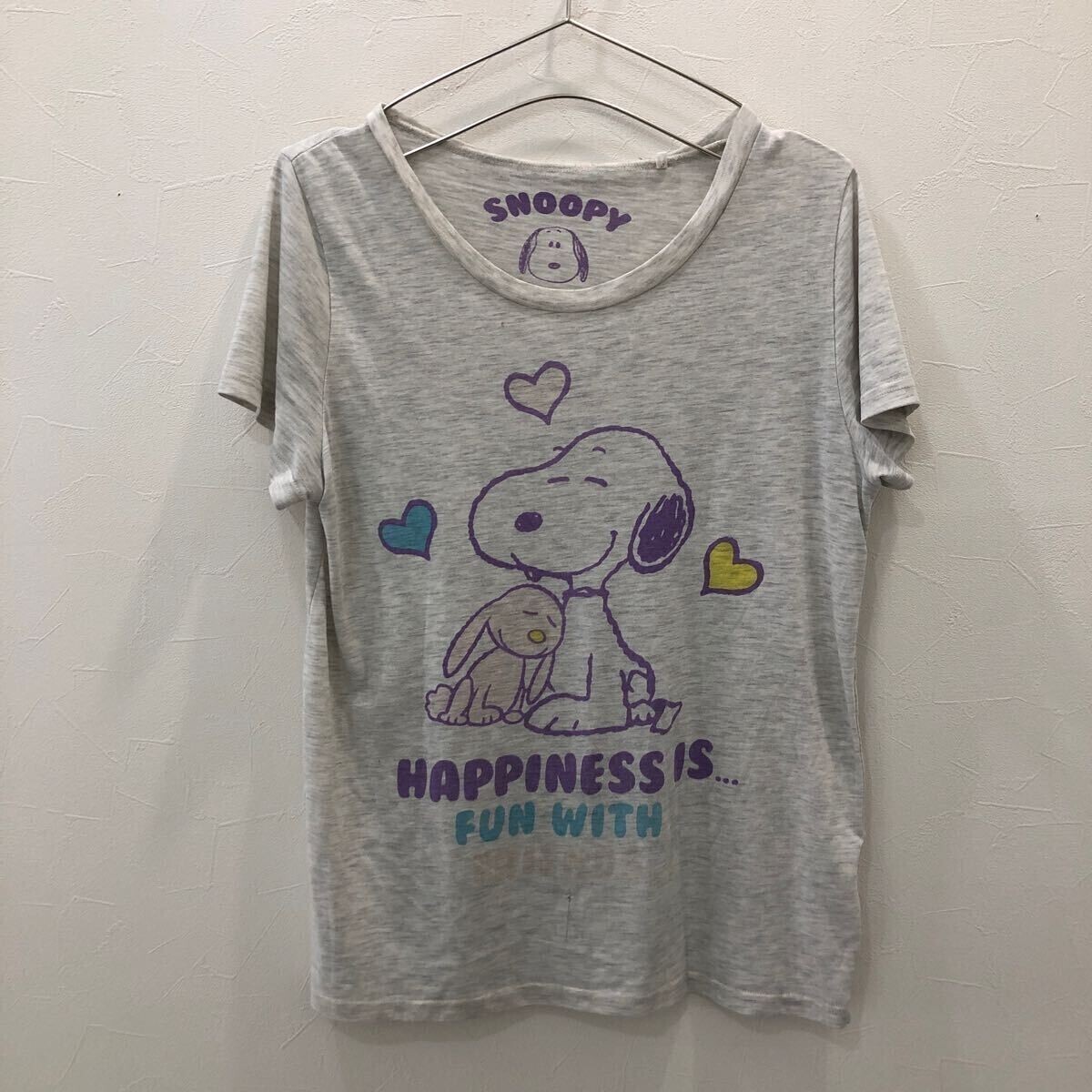 WY273 スヌーピー 半袖Tシャツ 薄いグレー レディース L拍卖