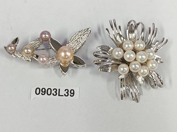 0903L39 本真珠 ブローチ 二点セット 約30.1g拍卖