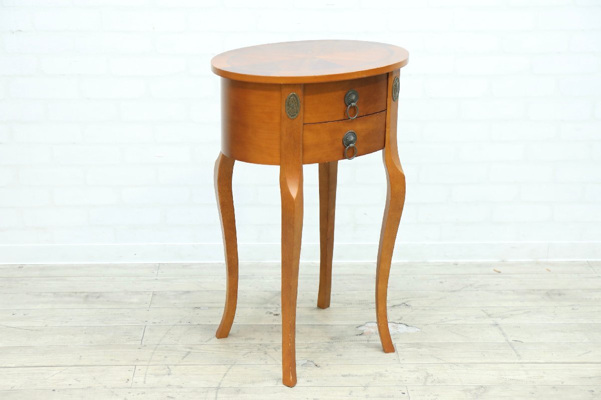 ■【I0786】★サイドテーブル★コンソールテーブル★オーバルサイドテーブル★花台★飾り台★電話台★猫脚★インテリア★拍卖