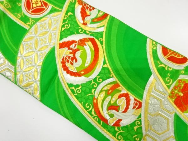 ys7521066; 変わり青海波に鳳凰・七宝模様織り出し袋帯(着用可)【アンティーク】【着】拍卖