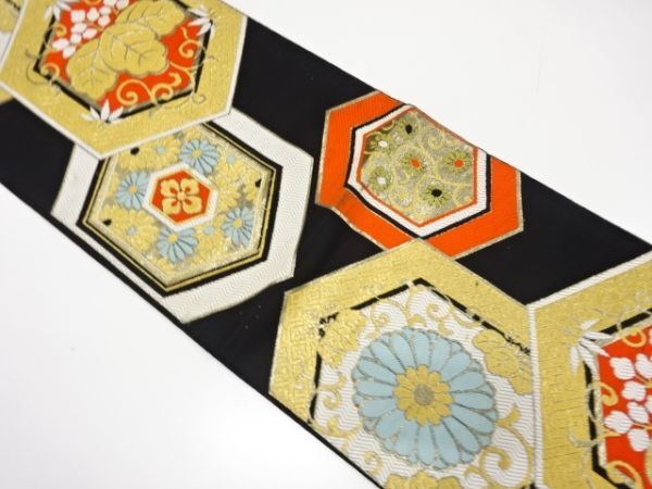 ys7521856; 亀甲に菊桐模様織出し袋帯(材料)【アンティーク】【着】拍卖