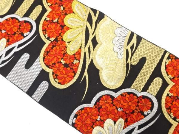 ys7521089; 笠松に花模様織り出し袋帯(着用可)【アンティーク】【着】拍卖