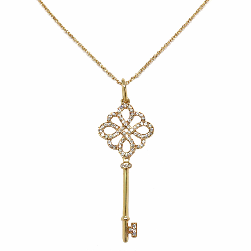 【名古屋】ティファニー ネックレス ノットキーペンダント ダイヤ Au75PG K18 ピンクゴールド 鍵 ジュエリー拍卖