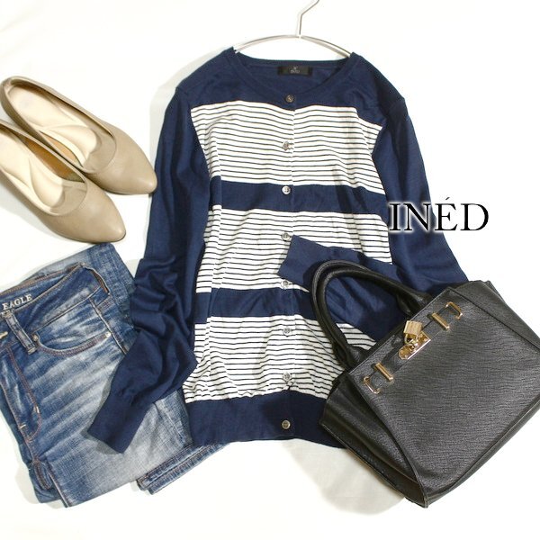 美品 (株)フランドル INED イネド 大人可愛い 細身 シルク ニット カーディガン 9号 M 春 秋 合服 25E08拍卖