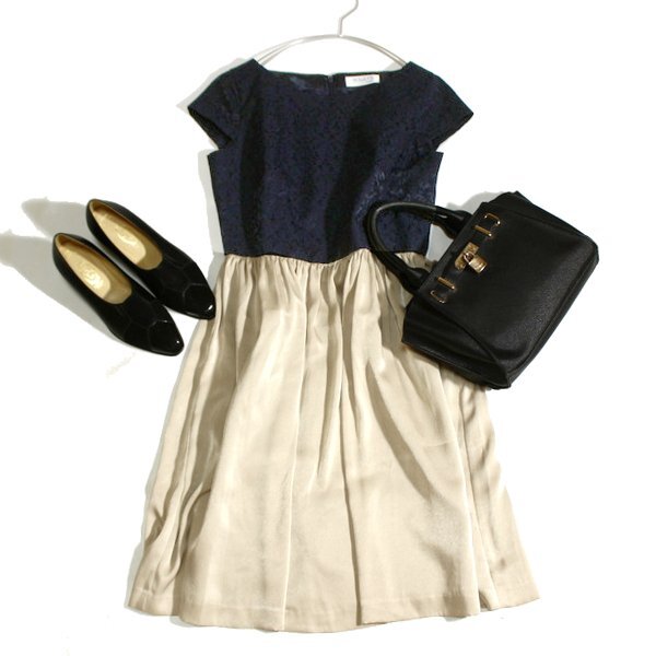 美品 NOLLEY'S Light ノーリーズ ジャガード切り替え 綺麗め とろみ ワンピース 38号 M 春 夏 秋 25E08拍卖