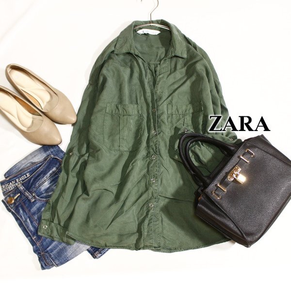 美品 ザラ ベーシック ZARA BASIC Z1975 DENIM ゆったり 軽いウォッシュ系生地 スナップボタン ロールアップ 長袖シャツ S 春 夏 秋 25A09拍卖