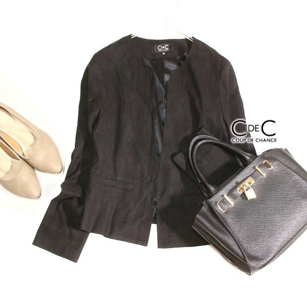 美品 COUP DE CHANCE クードシャンス 上品綺麗め フェイクスウェード ノーカラー ジャケット 38号 M 春 夏 25A09拍卖