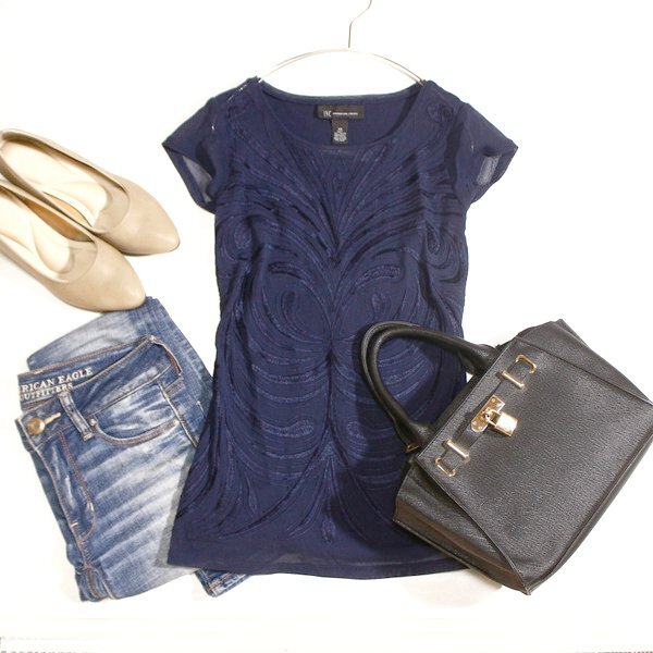 美品 I.N.C INTERNATIONAL CONCEPTS アイ.エヌ.シー インターナショナルコンセプト 細身 チュール ストレッチ カットソー XS 春 夏 25A09拍卖