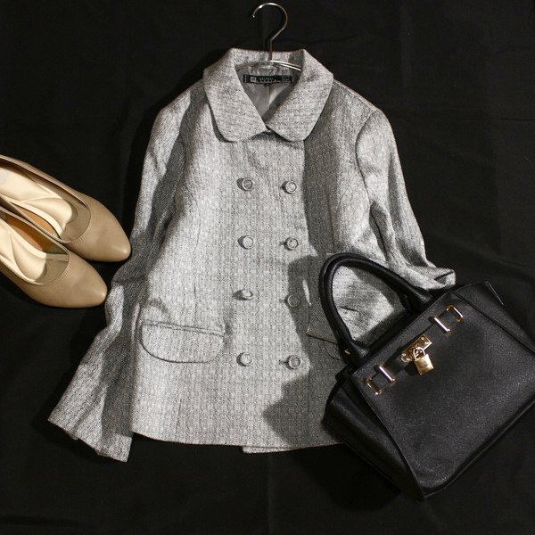 美品 MELROSE claire メルローズ 綺麗め 麻綿 ライトツイード ジャケット 3号 入学式 卒業式 フォーマル 25B09拍卖