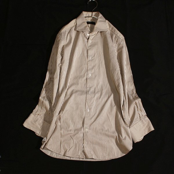 美品 DURBAN ダーバン ストライプ柄 コットン 長袖シャツ 39-15 1すらっしゅ2 春 夏 秋 メンズ 25B09拍卖