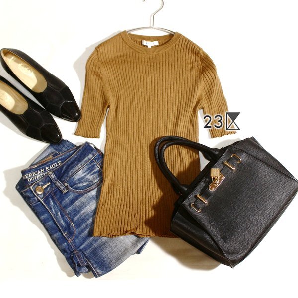 美品 オンワード樫山 23区 MY STANDARD ウール100% リブストレッチ ニット セーター 32号 秋 冬 25D08拍卖