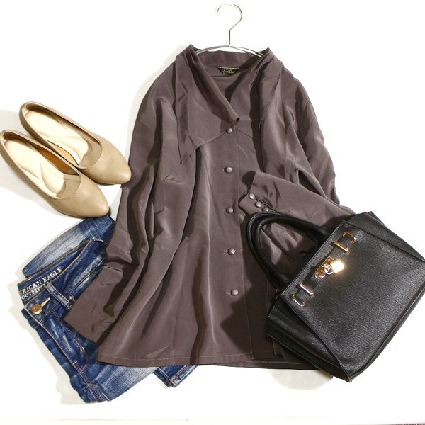 美品 Leilian レリアン さらっと とろみ生地 デザインブラウス 9号 M 春 秋 25B09拍卖