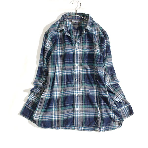美品 TOMMY HILFIGER トミーヒルフィガー ボタンダウン コットン 長袖シャツ XL メンズ 春 秋 25B09拍卖