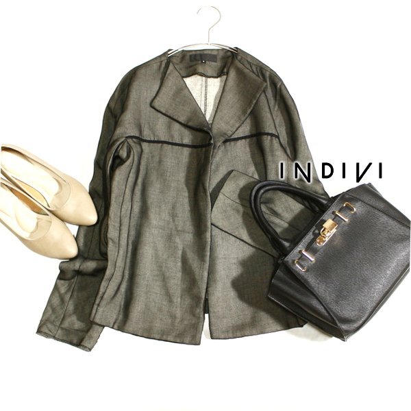 美品 UNTITLED アンタイトル 綺麗め 透けオーガンジー重ね ウール ボイル生地 ジャケット 9号 M 春 夏 25E08拍卖